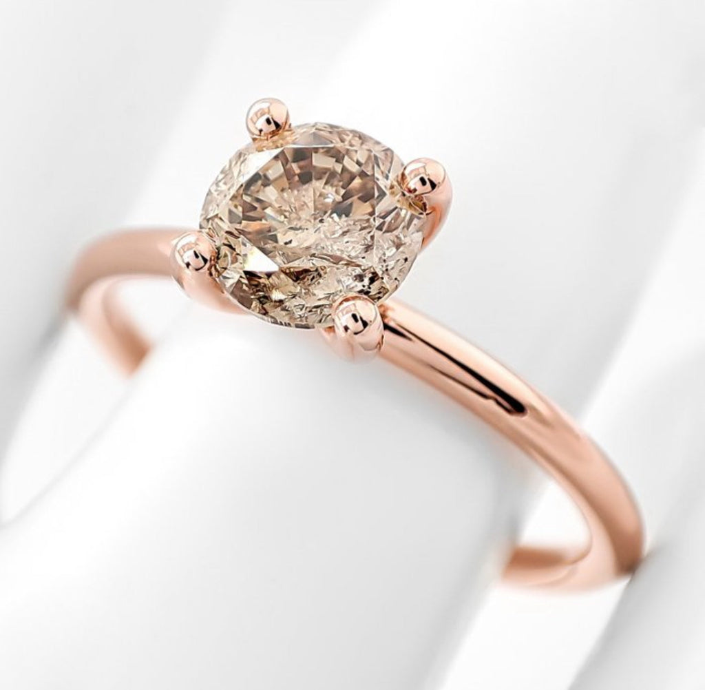 Romantischer Solitärring aus 14 kt Roségold mit natürlichem Fancy Brown Yellow Diamanten (1,03 ct) – IGI zertifiziert Cheap.Diamonds
