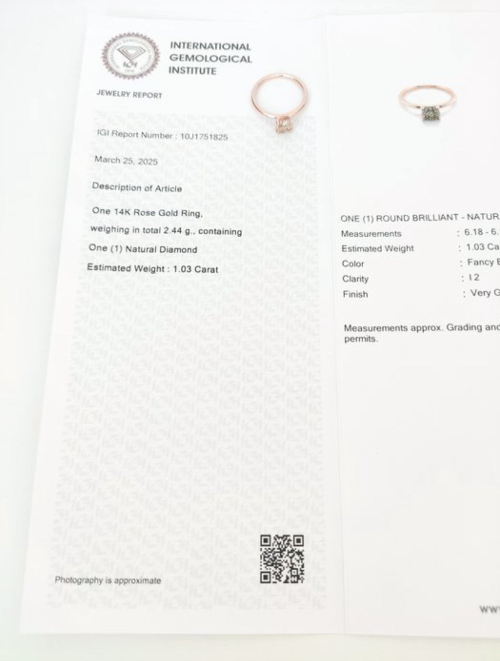 Romantischer Solitärring aus 14 kt Roségold mit natürlichem Fancy Brown Yellow Diamanten (1,03 ct) – IGI zertifiziert Cheap.Diamonds