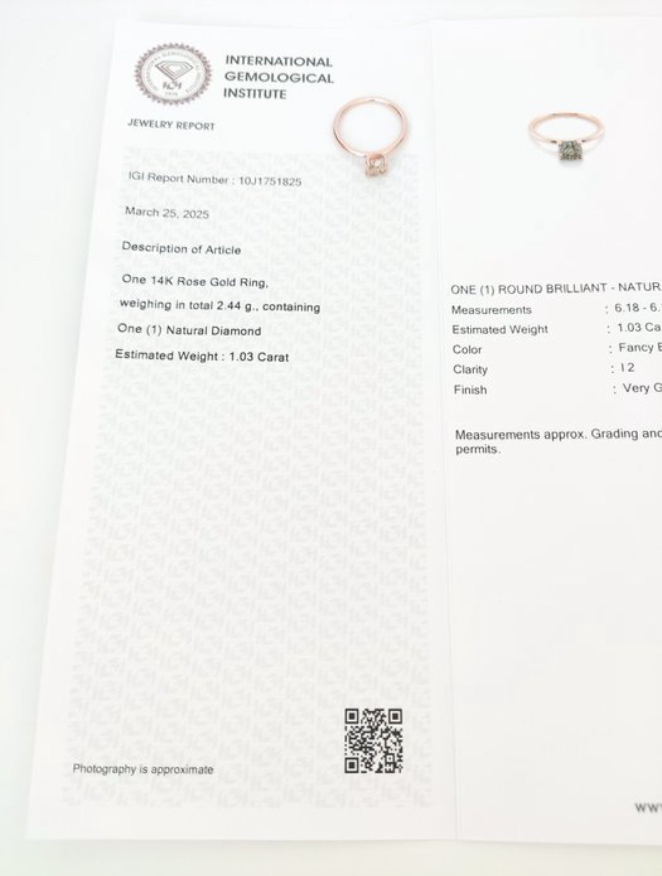 Romantischer Solitärring aus 14 kt Roségold mit natürlichem Fancy Brown Yellow Diamanten (1,03 ct) – IGI zertifiziert Cheap.Diamonds