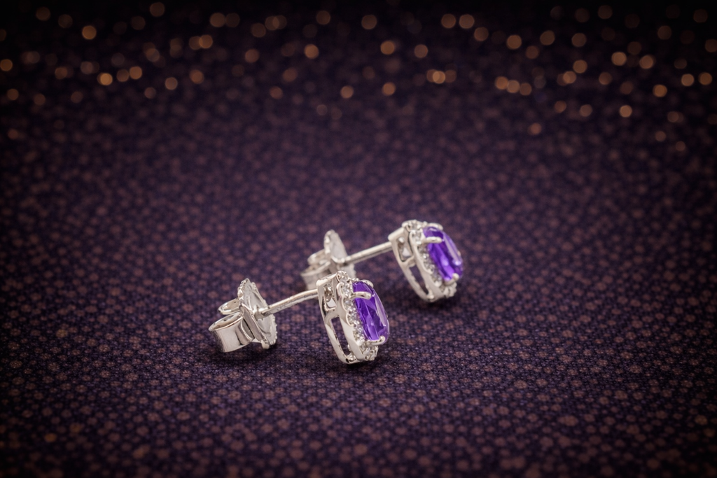 Weißgold-Ohrringe mit Amethyst & Diamanten – 14 Karat (585) Cheap.Diamonds