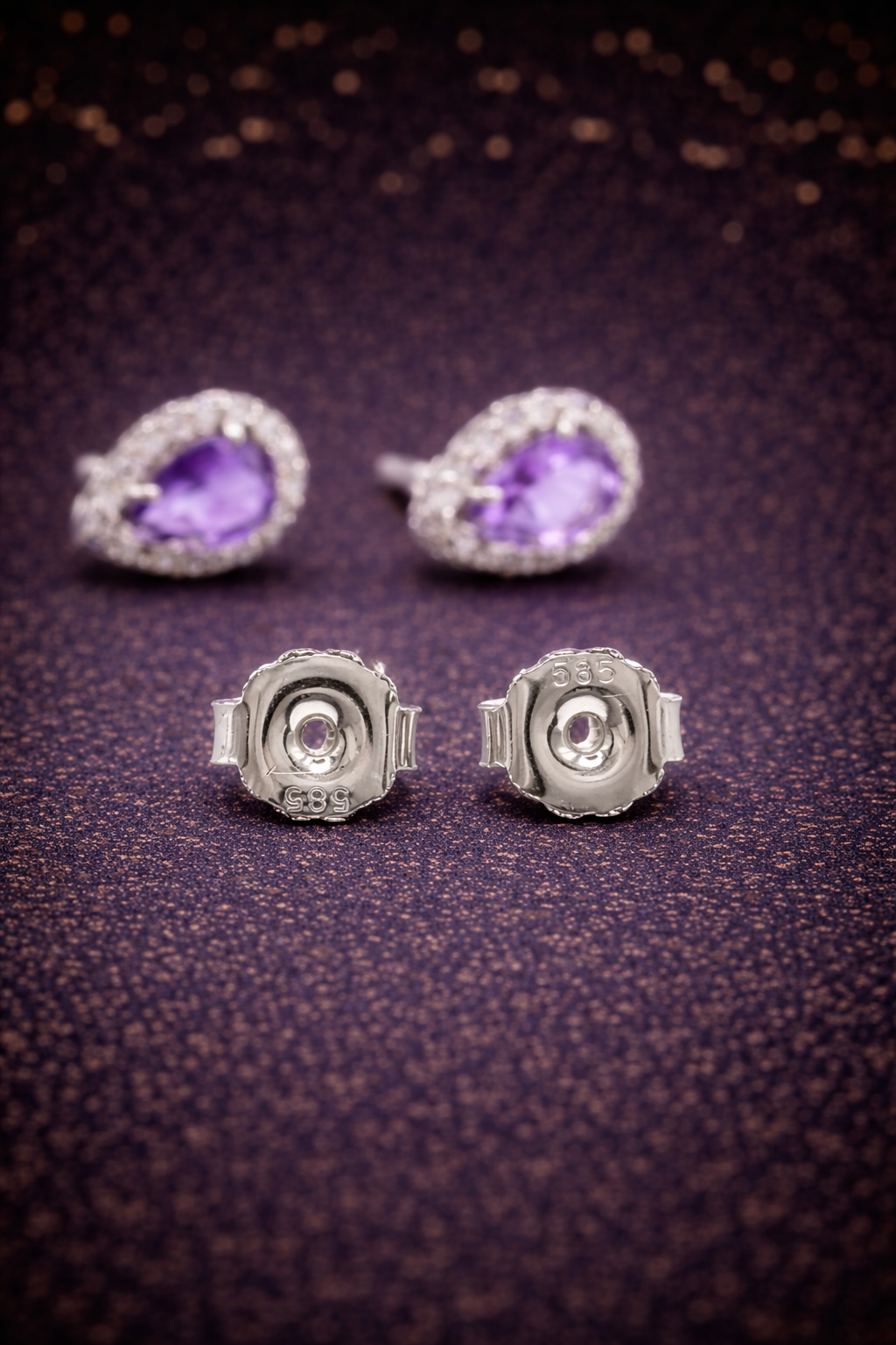 Weißgold-Ohrringe mit Amethyst & Diamanten – 14 Karat (585) Cheap.Diamonds