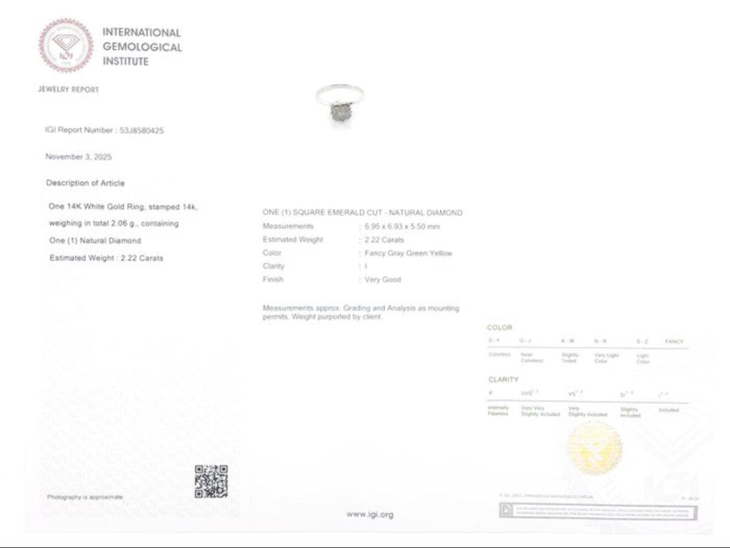 Exklusiver Damenring aus 14 kt Weißgold mit natürlichem Fancy-Farbdiamanten (2,22 ct) – IGI zertifiziert Cheap.Diamonds