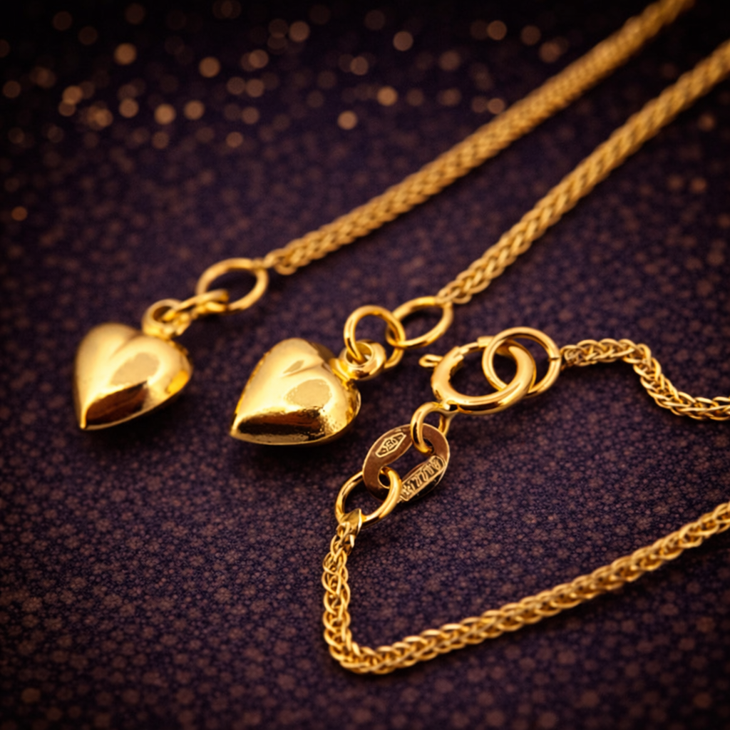 Handgefertigte Halskette mit Herz-Anhängern – 18 Karat Gelbgold (750) Cheap.Diamonds