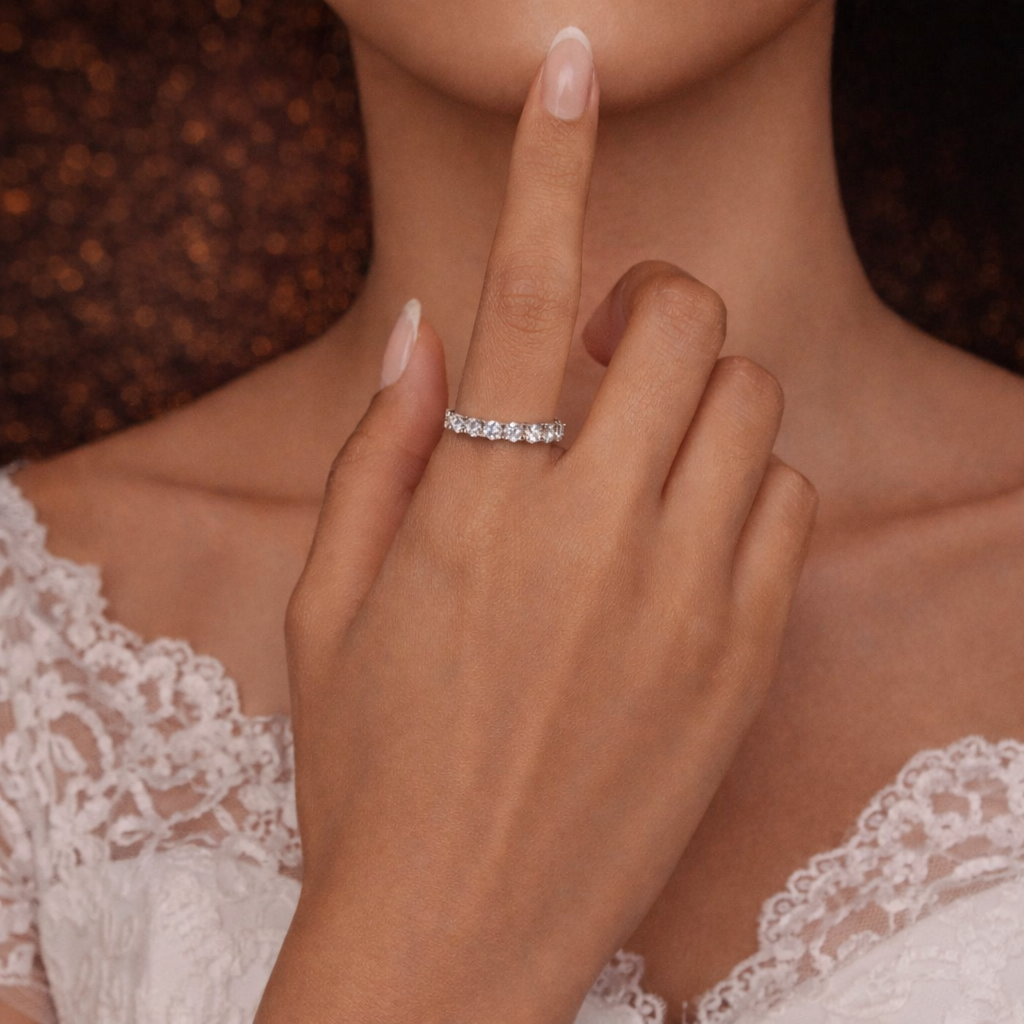 BAMOER 8 Moissanit steine Ring – D Farbe | VVS1 | GRA Zertifiziert | 925 Sterling Silber