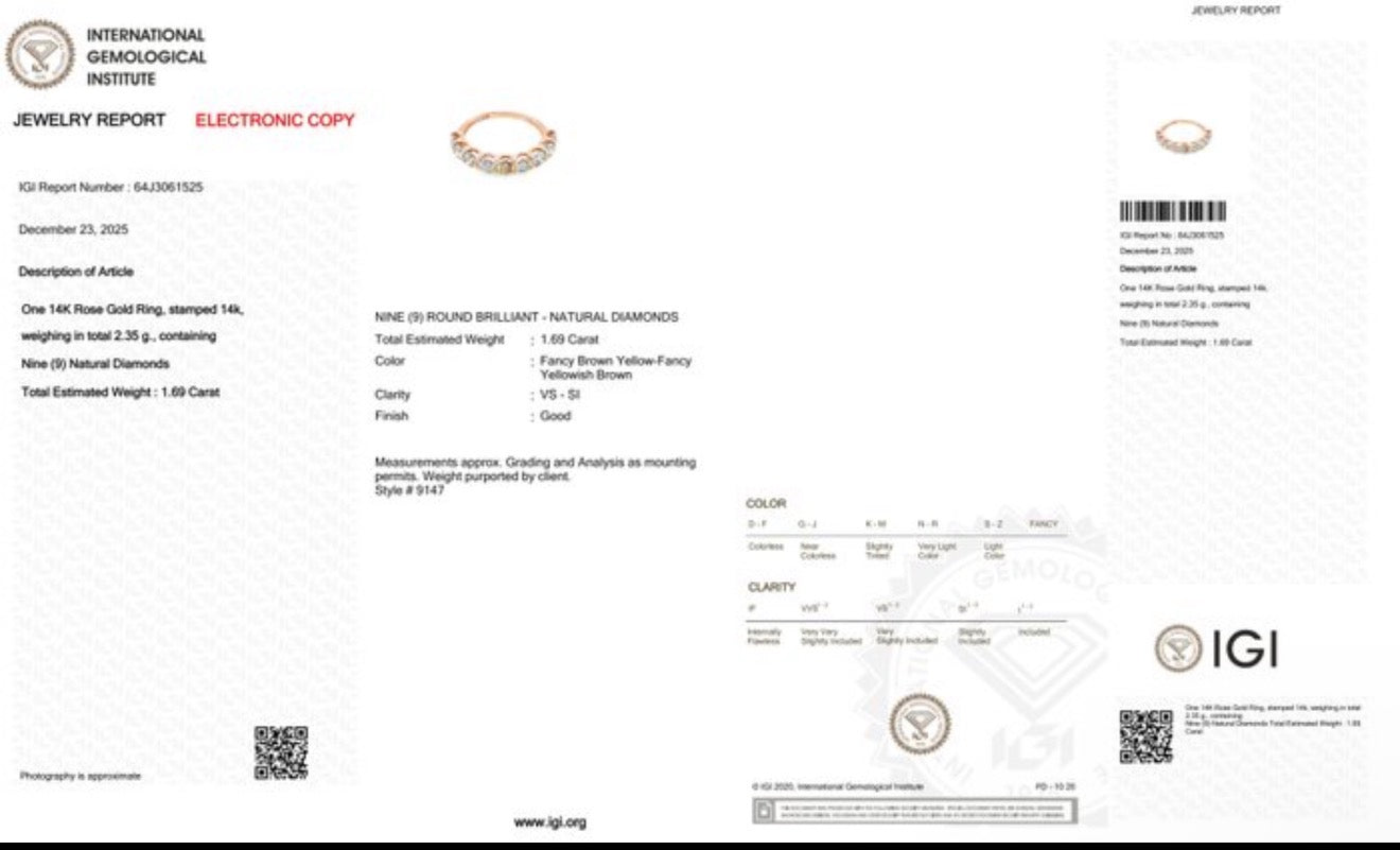 Ring aus 14 Karat Roségold mit 1,69 ct natürlichen Farbdiamanten – IGI zertifiziert Papas-Diamonds