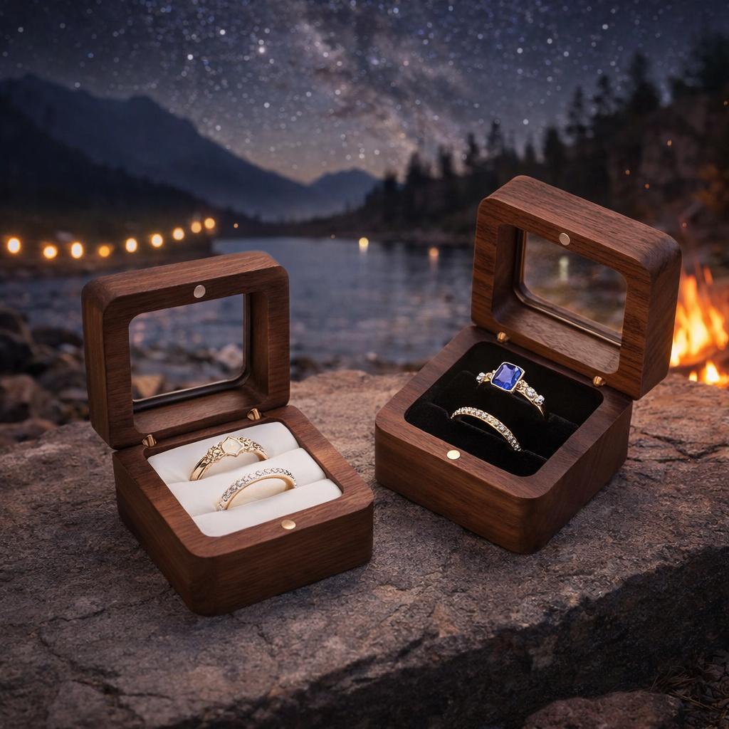 Weiss* Tragbare Holz-Ringbox mit Magnetverschluss Papas.Diamonds.World