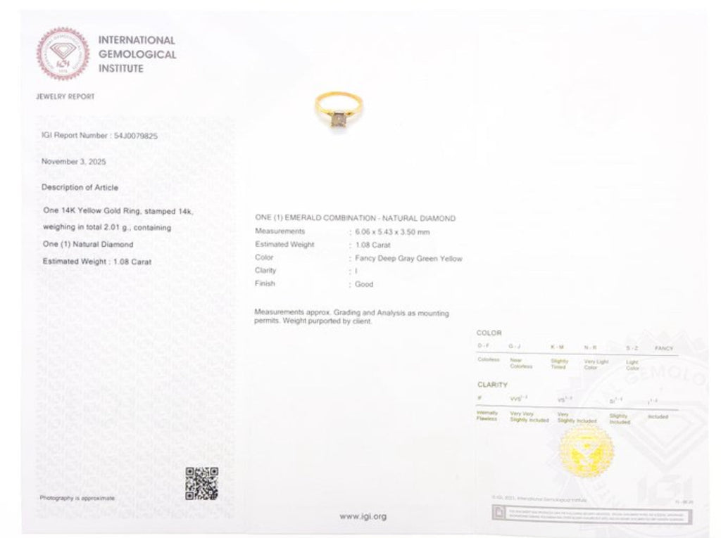 Exklusiver Damenring aus 14 kt Gelbgold mit natürlichem Fancy Deep Diamanten (1,08 ct) – IGI zertifiziert Cheap.Diamonds