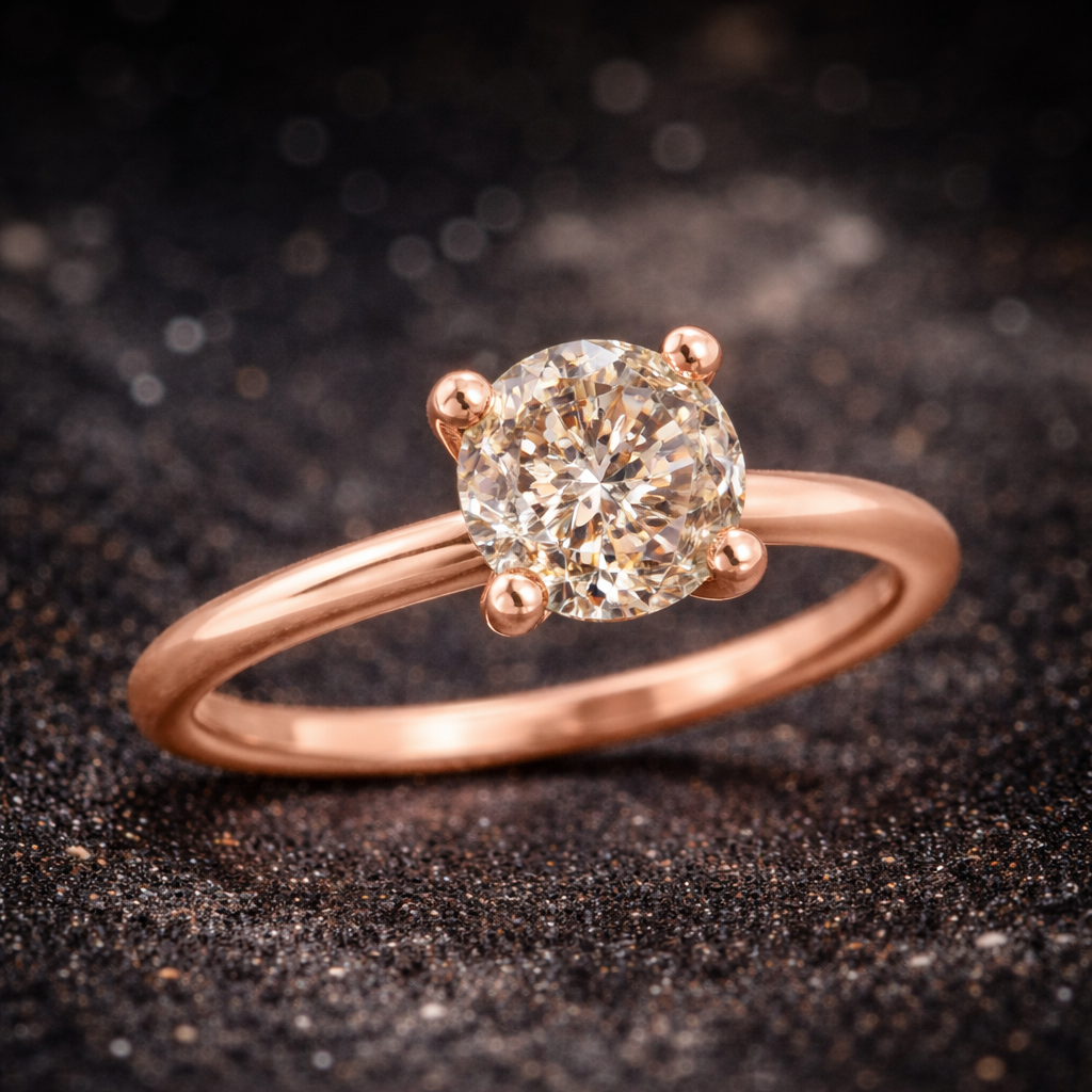 Romantischer Solitärring aus 14 kt Roségold mit natürlichem Fancy Brown Yellow Diamanten (1,03 ct) – IGI zertifiziert