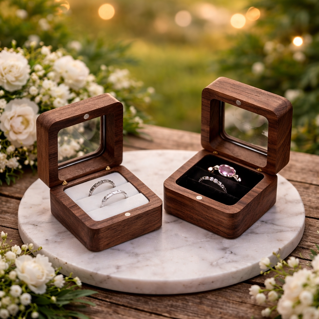 Schwarz* Tragbare Holz-Ringbox mit Magnetverschluss Papas.Diamonds.World