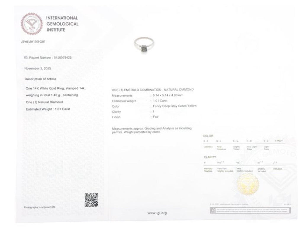 Exklusiver Damenring aus 14 kt Weißgold mit natürlichem Fancy Deep Diamanten (1,01 ct) – IGI zertifiziert Cheap.Diamonds