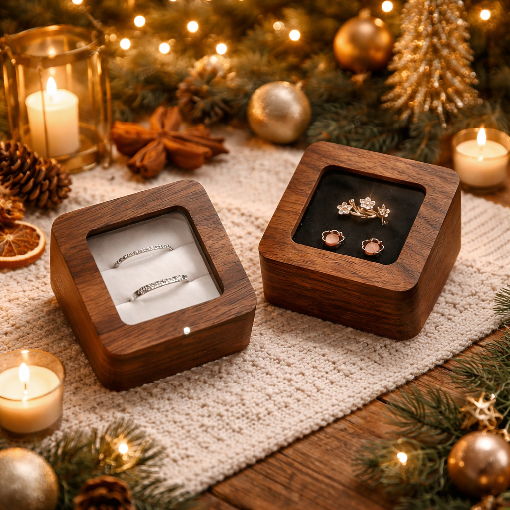 Weiss* Tragbare Holz-Ringbox mit Magnetverschluss Papas.Diamonds.World