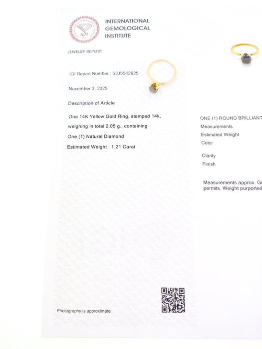Exklusiver Damenring aus 14 kt Gelbgold mit natürlichem Fancy Deep Diamanten (1,21 ct) – IGI zertifiziert Cheap.Diamonds