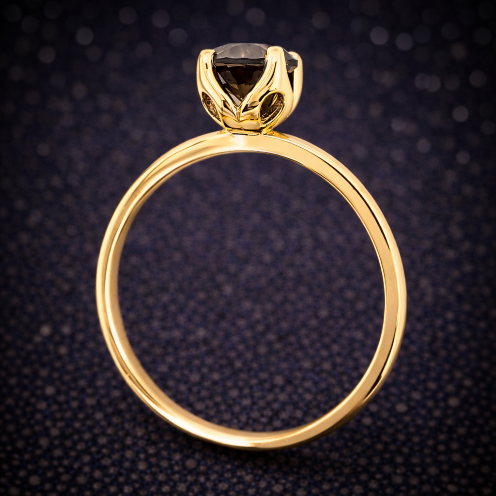 Exklusiver Damenring aus 14 kt Gelbgold mit natürlichem Fancy Deep Diamanten (1,21 ct) – IGI zertifiziert