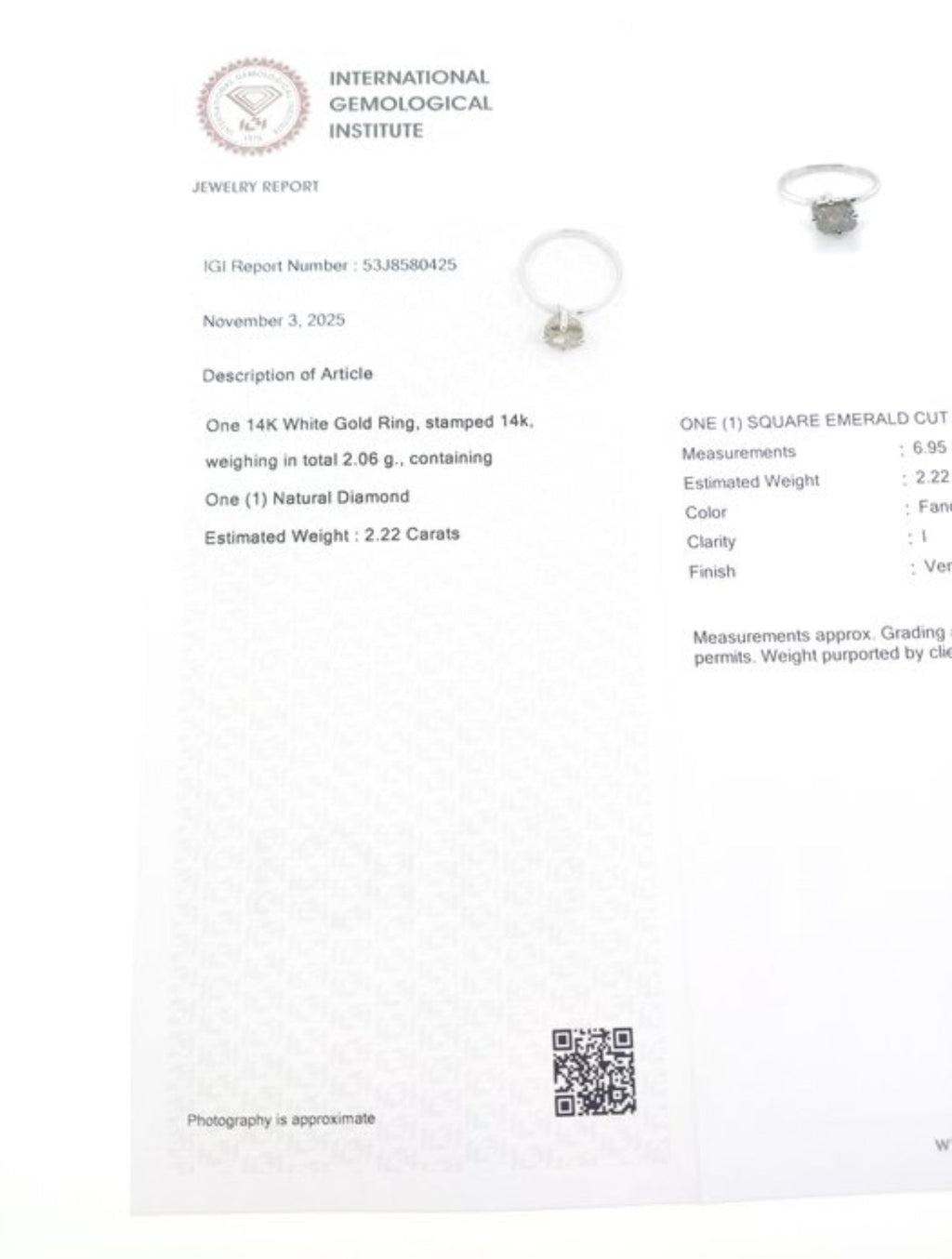 Exklusiver Damenring aus 14 kt Weißgold mit natürlichem Fancy-Farbdiamanten (2,22 ct) – IGI zertifiziert Cheap.Diamonds