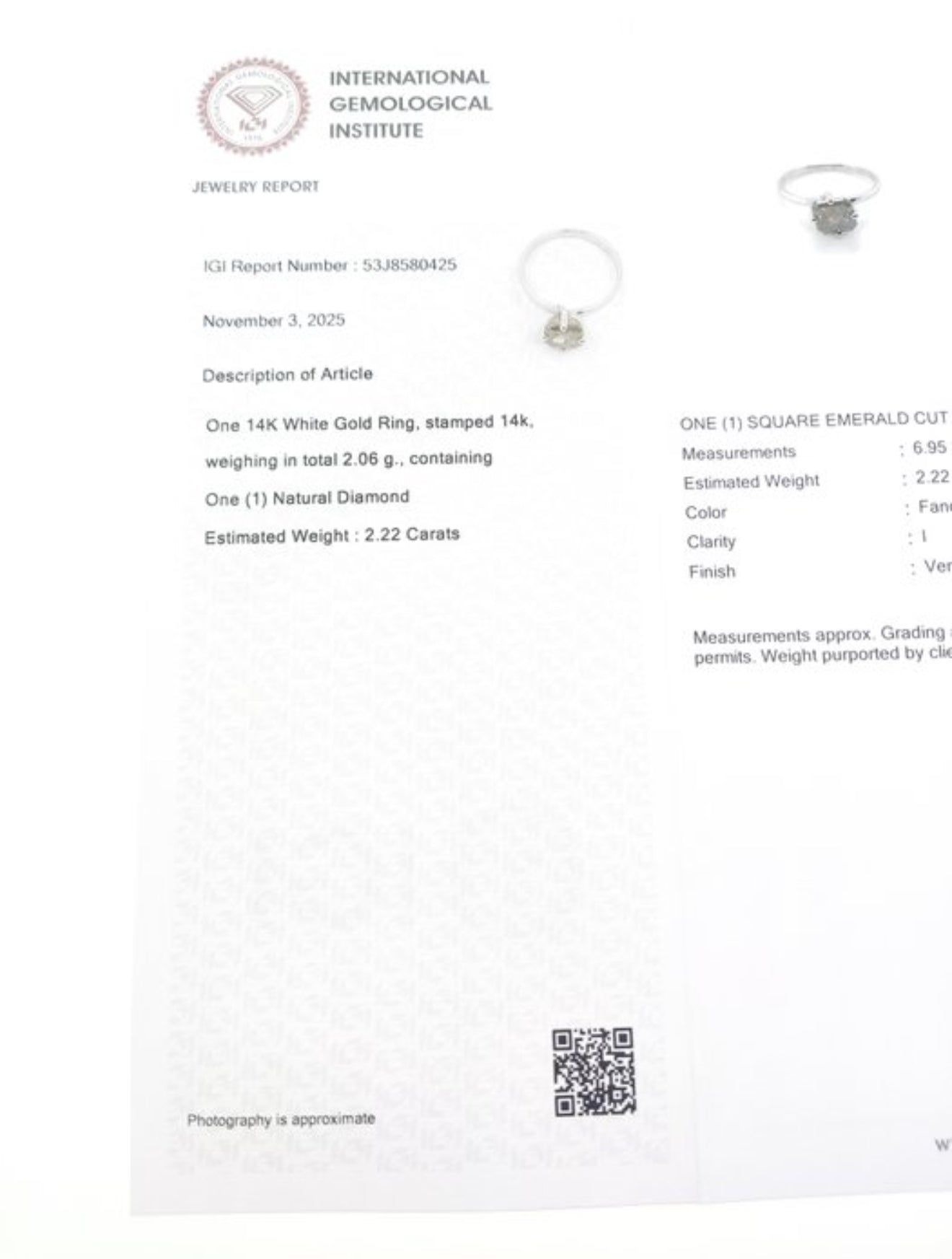 Exklusiver Damenring aus 14 kt Weißgold mit natürlichem Fancy-Farbdiamanten (2,22 ct) – IGI zertifiziert