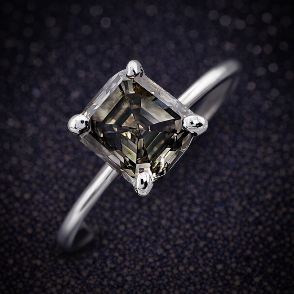 Exklusiver Damenring aus 14 kt Weißgold mit natürlichem Fancy Deep Diamanten (1,01 ct) – IGI zertifiziert