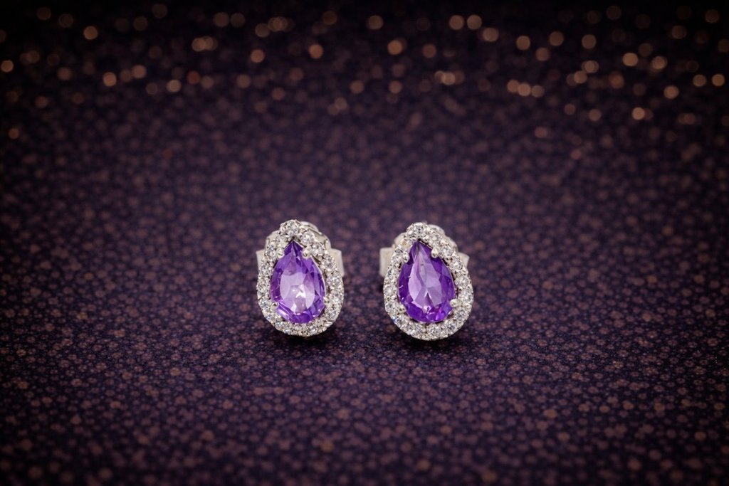 Weißgold-Ohrringe mit Amethyst & Diamanten – 14 Karat (585) Cheap.Diamonds