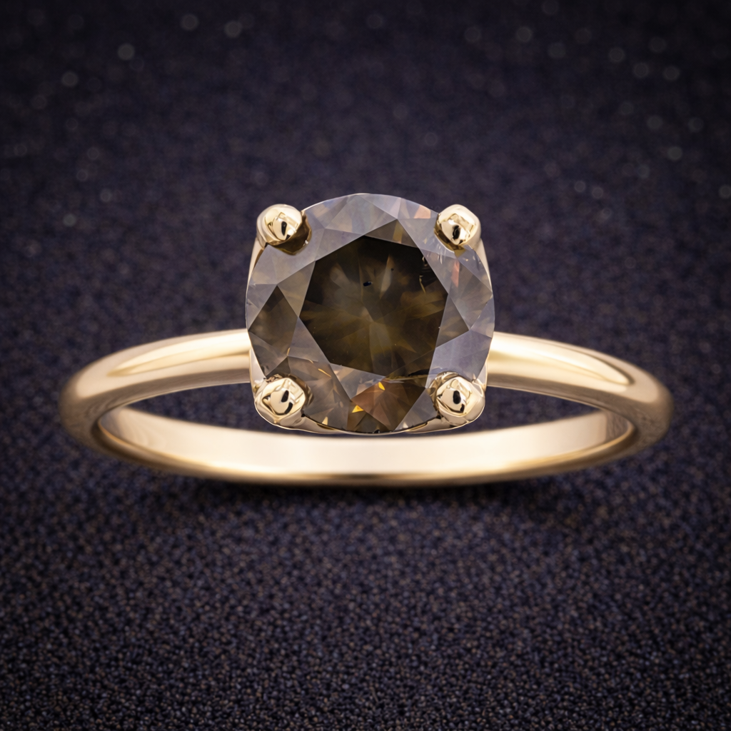 Exklusiver Damenring aus 14 kt Gelbgold mit natürlichem Fancy Deep Diamanten (1,21 ct) – IGI zertifiziert