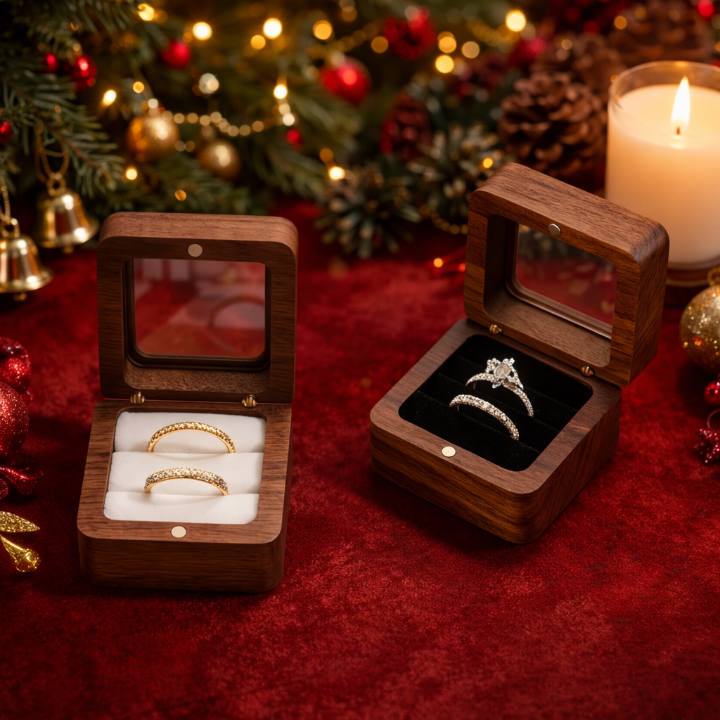 Schwarz* Tragbare Holz-Ringbox mit Magnetverschluss Papas.Diamonds.World