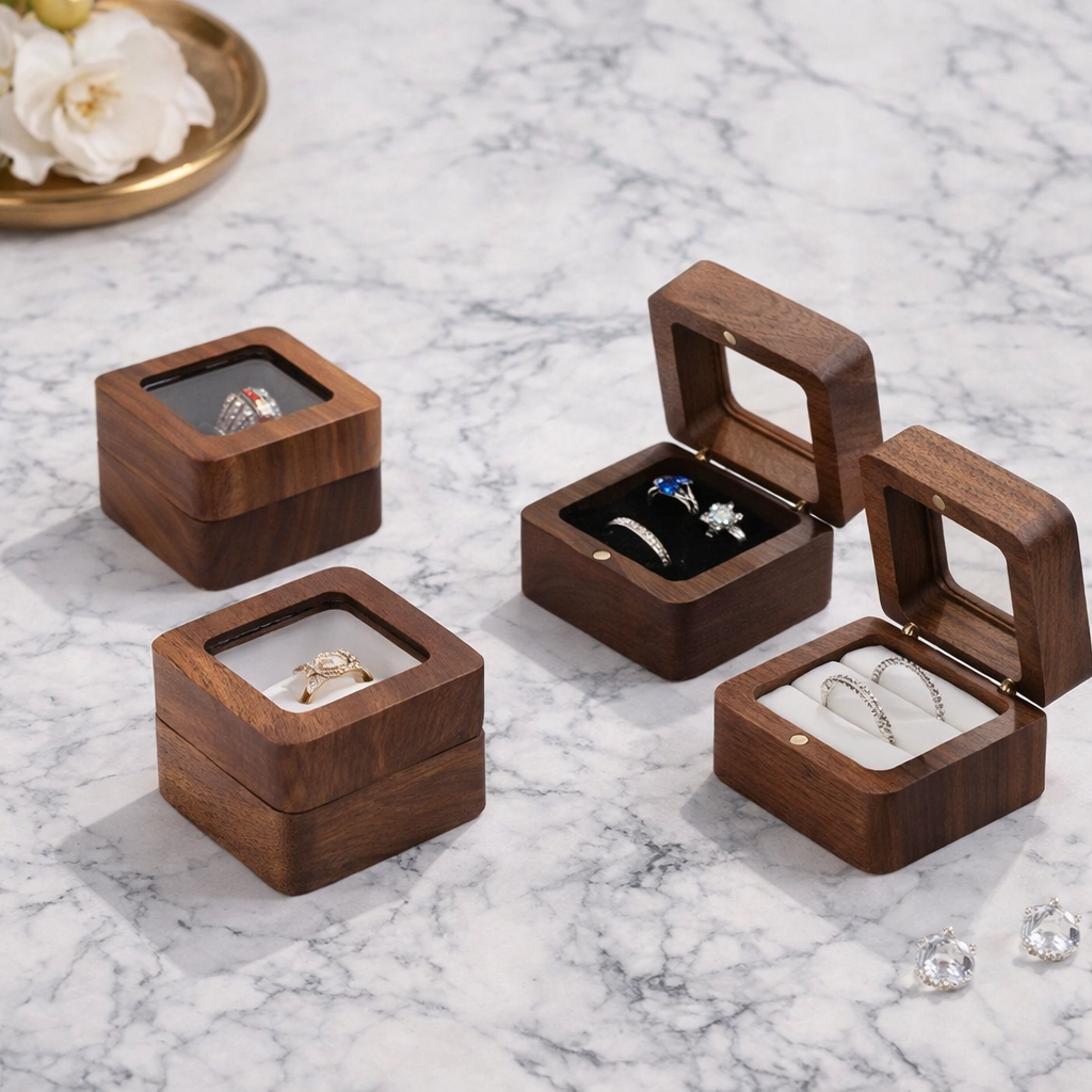 Schwarz* Tragbare Holz-Ringbox mit Magnetverschluss Papas.Diamonds.World