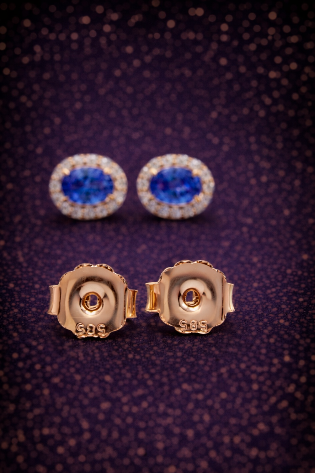 Cocktail-Ohrstecker aus 14 Karat Roségold mit Tansanit & natürlichen Diamanten