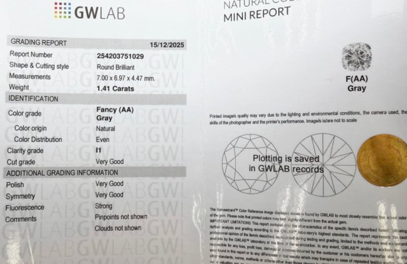 Natürlicher Fancy-Grau Diamant – 1,41 ct | Rund Brillant | GWLab zertifiziert Papas-Diamonds