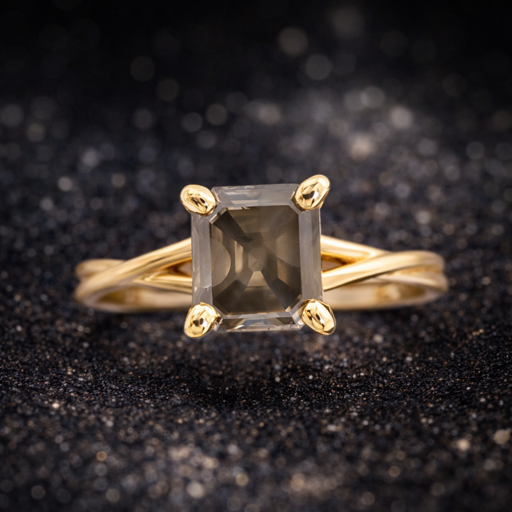 Exklusiver Damenring aus 14 kt Gelbgold mit natürlichem Fancy Deep Diamanten (1,08 ct) – IGI zertifiziert