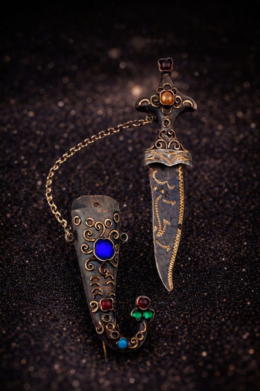 Antike Silberbrosche in Form eines osmanischen Dolches