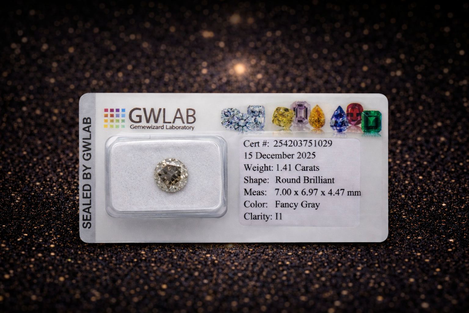 Natürlicher Fancy-Grau Diamant – 1,41 ct | Rund Brillant | GWLab zertifiziert Papas-Diamonds