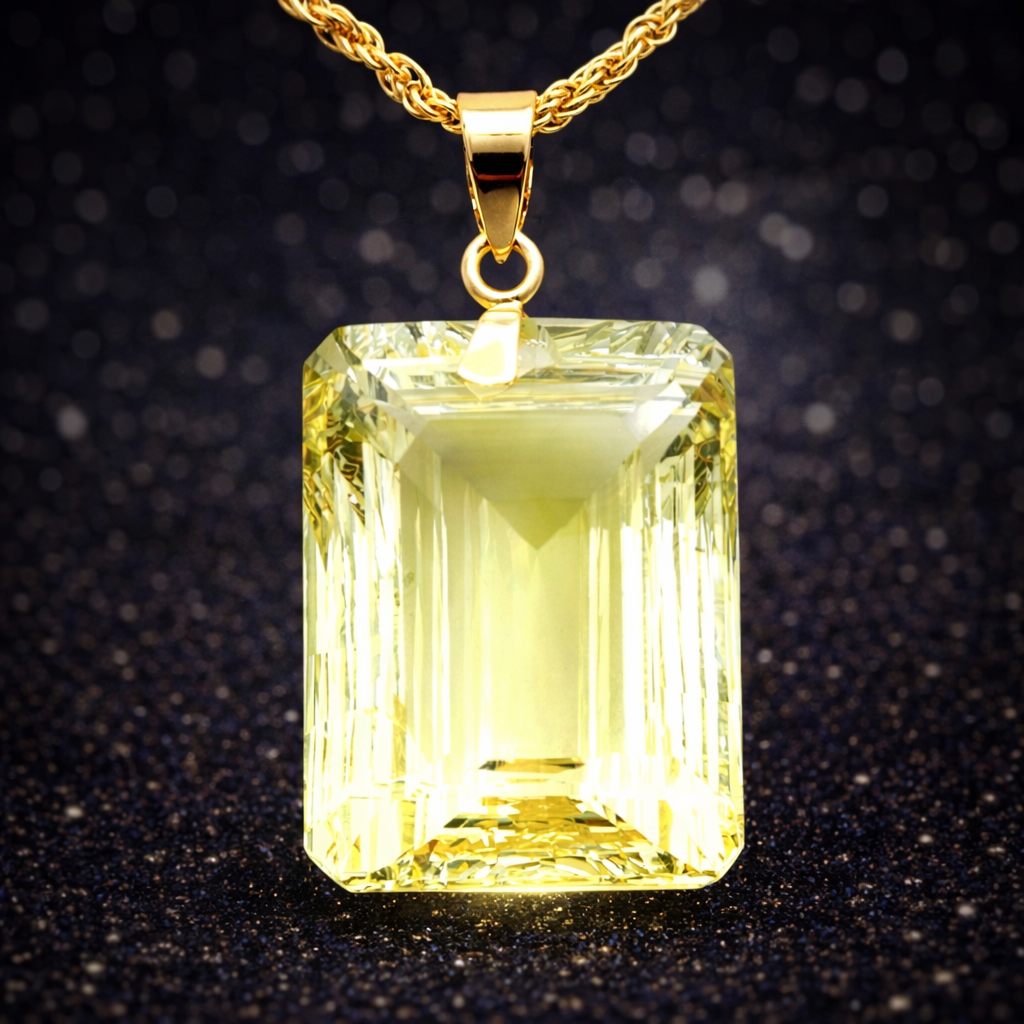 18 kt Gelbgold Halskette mit Citrin-Anhänger – 17,40 ct