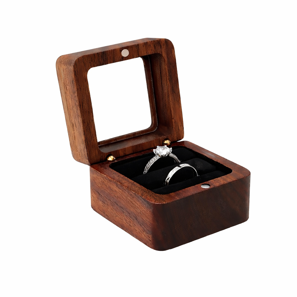 Schwarz* Tragbare Holz-Ringbox mit Magnetverschluss Papas.Diamonds.World